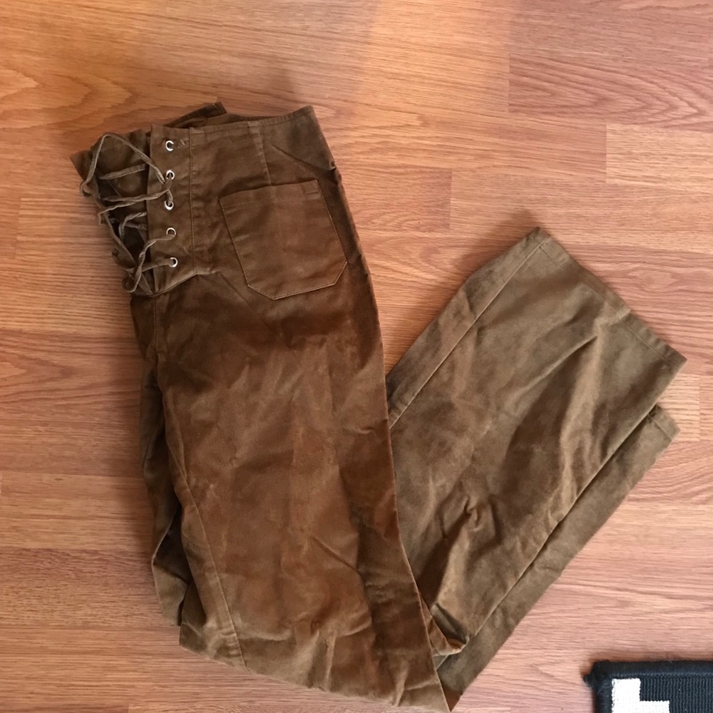 Vintage rare tie up front brown velvet pants